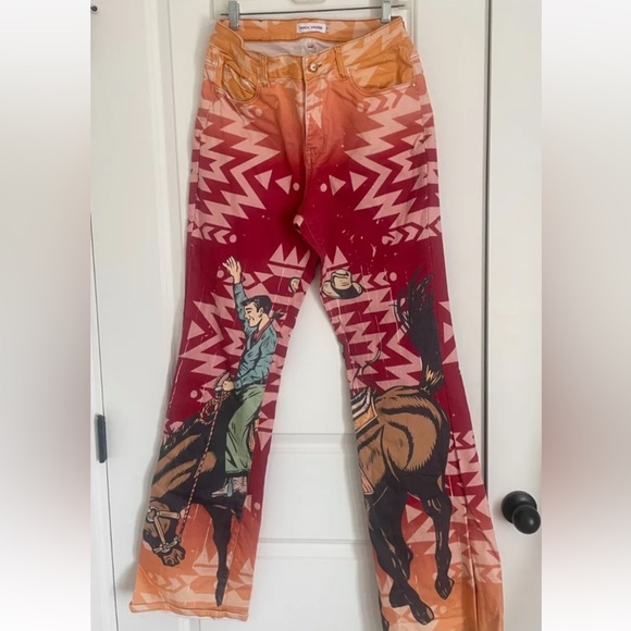 RANCH DRESS'N Denim - Rare RANCH DRESS'N Aztec Bronco Cowboy Horse Western Rodeo Bucking Flare Pants12